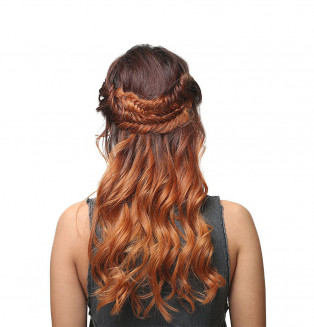 Toned red hair with caramel balayage